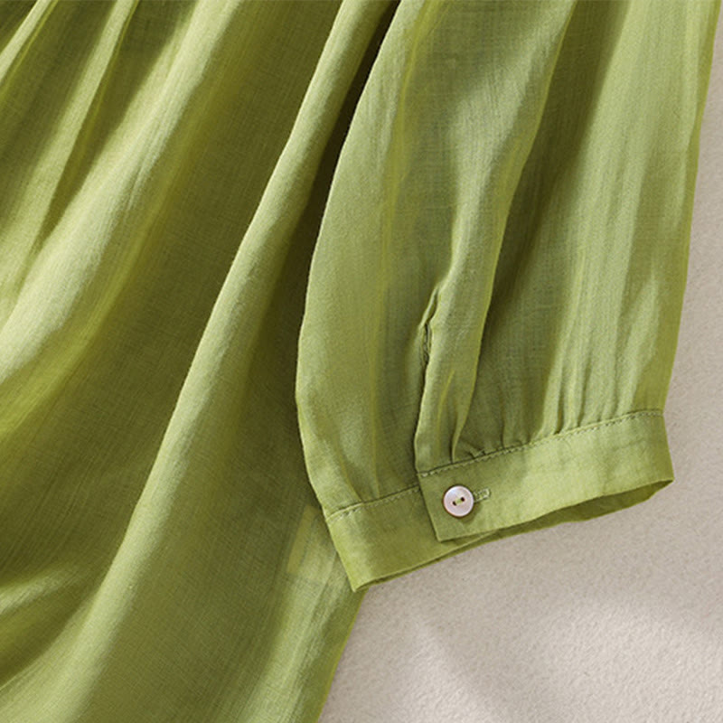 Buddha Stones Casual Embroidered Pattern Women's V-neck Design Half Sleeve Cotton Linen T-shirt - image 19