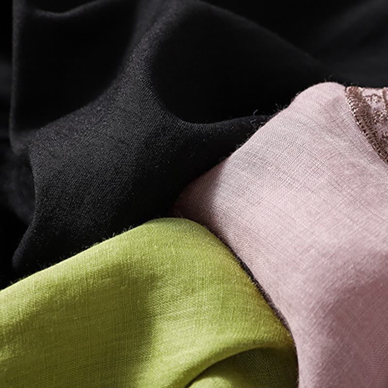 Buddha Stones Casual Embroidered Pattern Women's V-neck Design Half Sleeve Cotton Linen T-shirt - image 22