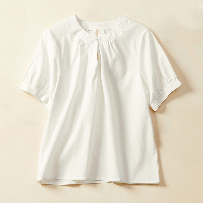 Buddha Stones Casual Plain Button Women's Short Sleeve Cotton Linen T-shirt - White - US14，UK/AU18，EU46 (2XL) - image 3