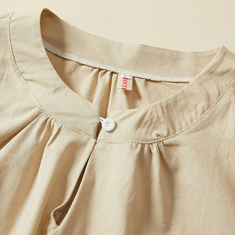 Buddha Stones Casual Plain Button Women's Short Sleeve Cotton Linen T-shirt - image 10