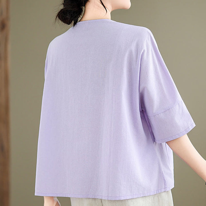 Buddha Stones Casual Plain Women's Half Sleeve Cotton Polyester T-shirt With Pockets - image 11