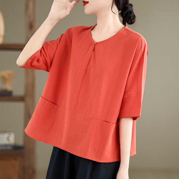 Buddha Stones Casual Plain Women's Half Sleeve Cotton Polyester T-shirt With Pockets - image 16