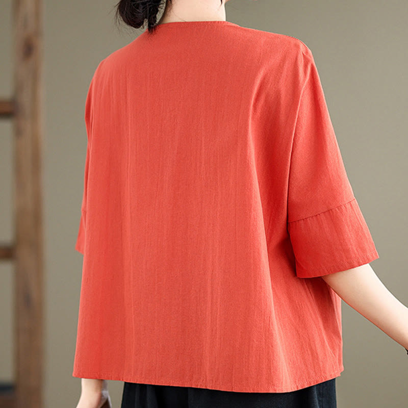 Buddha Stones Casual Plain Women's Half Sleeve Cotton Polyester T-shirt With Pockets - image 15