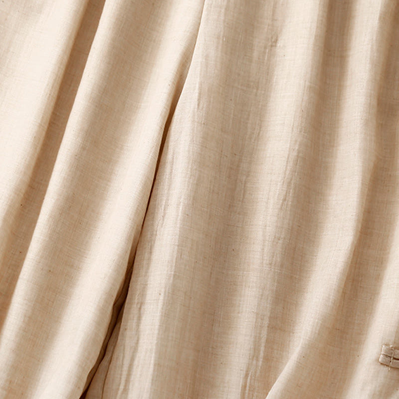 Buddha Stones Frog-Button Hem Slit Design Women's Wide Leg Cotton Linen Pants With Pockets - image 3