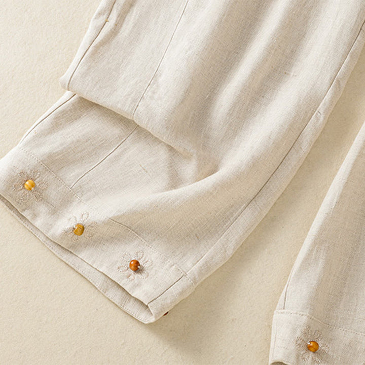 Buddha Stones Casual Embroided Bead Drawstring Women's Wide Leg Cotton Pants With Pockets - image 20