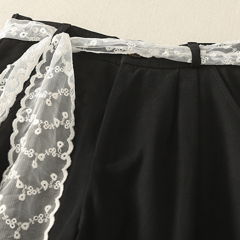 Buddha Stones Daily Solid Color Lace Belt Women's Wide Leg Cotton Pants With Pockets - image 18