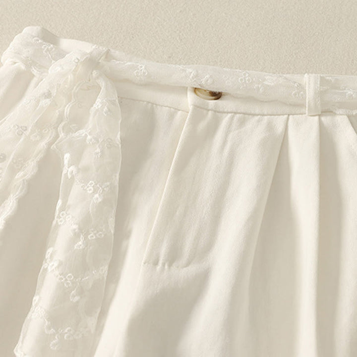 Buddha Stones Daily Solid Color Lace Belt Women's Wide Leg Cotton Pants With Pockets - image 8