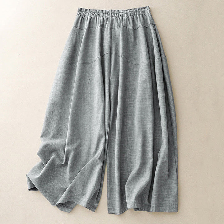 Buddha Stones Plain LightSteelBlue Women's Wide Leg Cotton Linen Pants With Pockets - LightSteelBlue - US8-10，UK/AU12-14，EU40-42 (2XL) - image 0