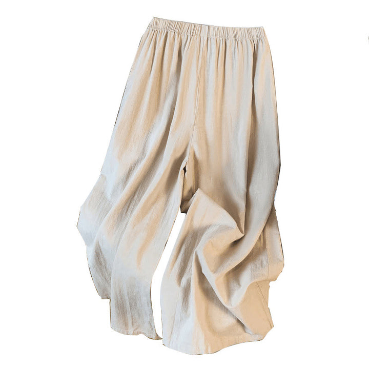 Buddha Stones Casual Beige Embroidery Women's Wide Leg Cotton Linen Pants With Pockets - image 10