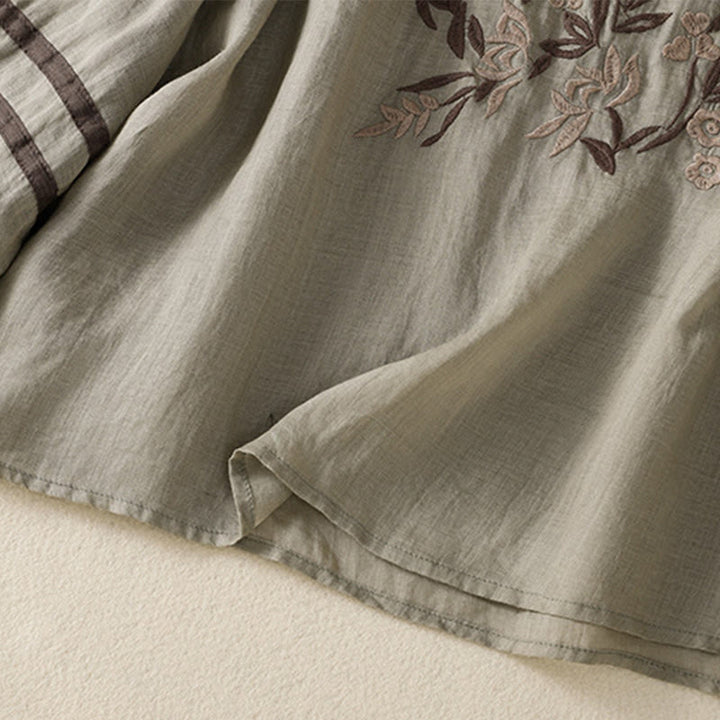 Buddha Stones Retro Embroidery Floral Three Quarter Sleeve Women's Cotton T-Shirt - image 14