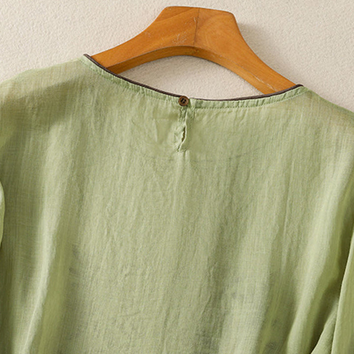 Buddha Stones Retro Embroidery Floral Three Quarter Sleeve Women's Cotton T-Shirt - image 19