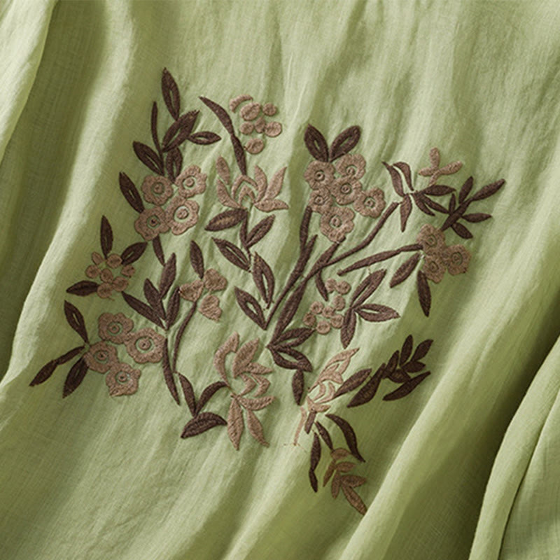 Buddha Stones Retro Embroidery Floral Three Quarter Sleeve Women's Cotton T-Shirt - image 20