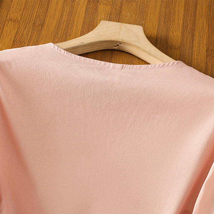 Buddha Stones Embroidery Pleated Buttons Long Lantern Sleeve Women's Cotton Shirt - image 12