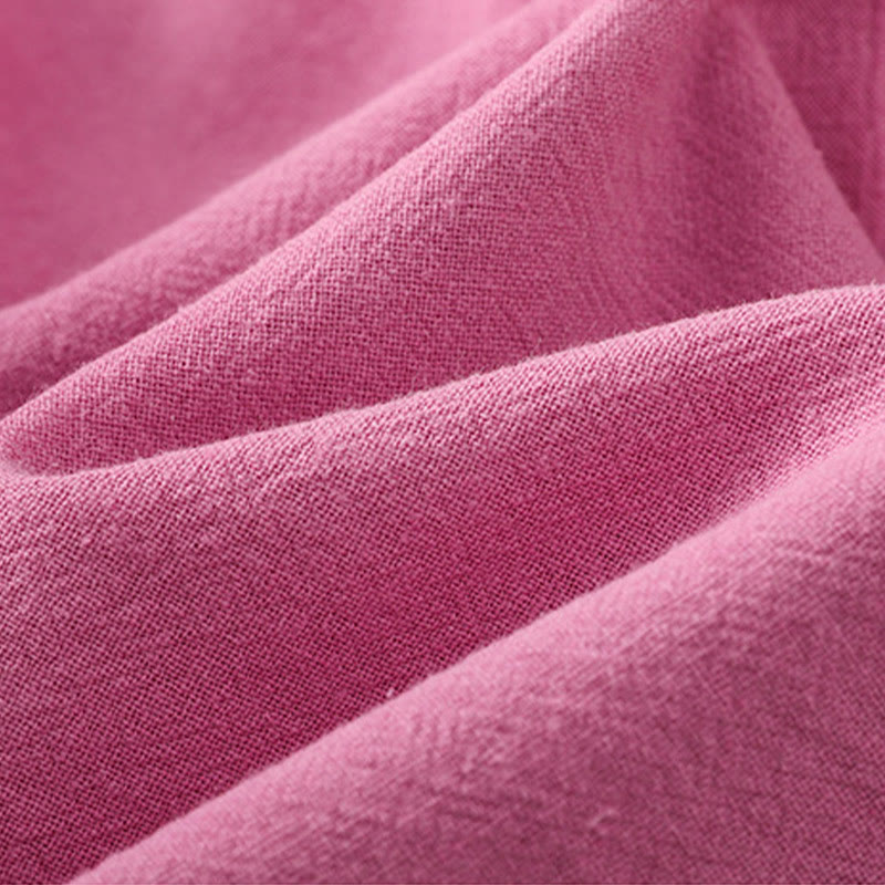 Buddha Stones Casual Plain Buttons Half Sleeve Women's Cotton Linen Shirt With Pocket - image 39