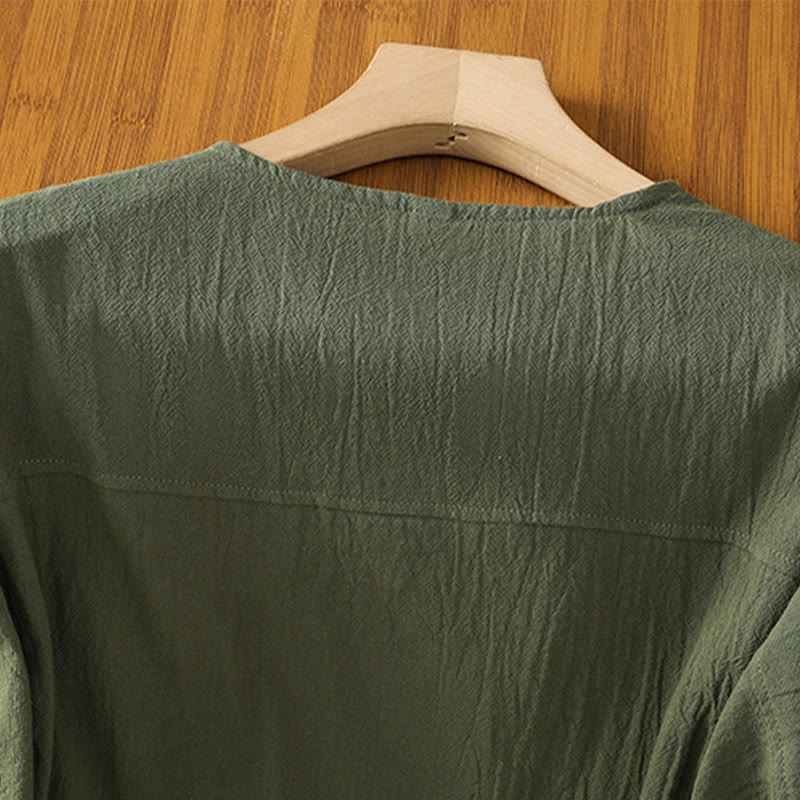 Buddha Stones Casual Plain Buttons Half Sleeve Women's Cotton Linen Shirt With Pocket - image 3