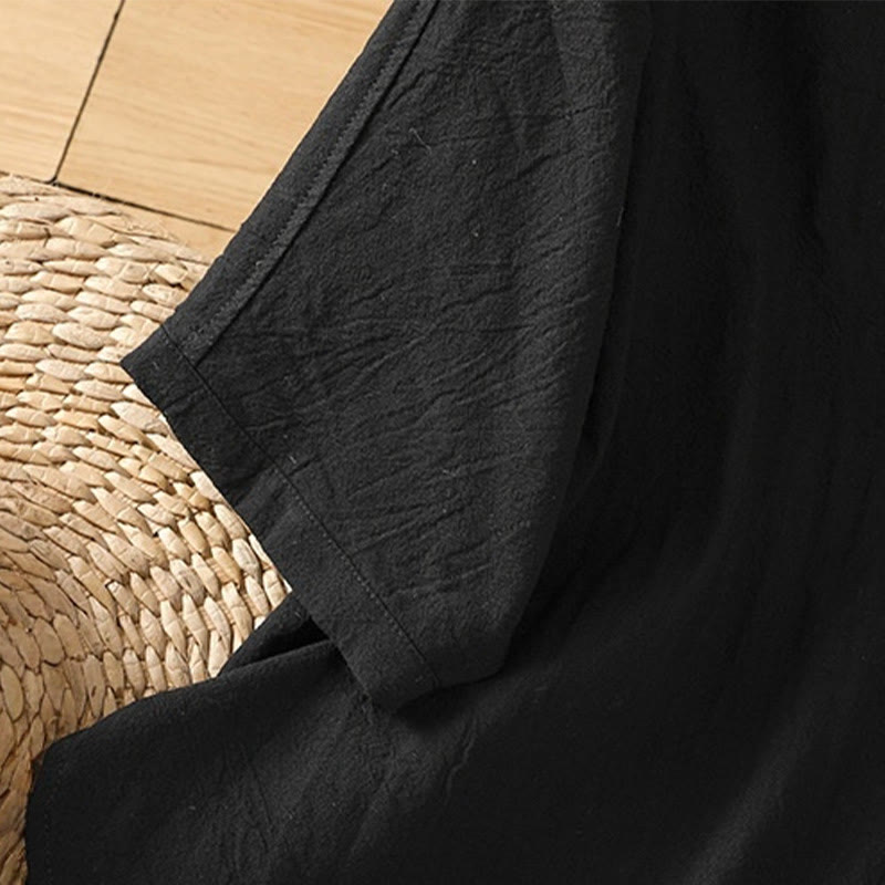 Buddha Stones Casual Plain Buttons Half Sleeve Women's Cotton Linen Shirt With Pocket - image 15