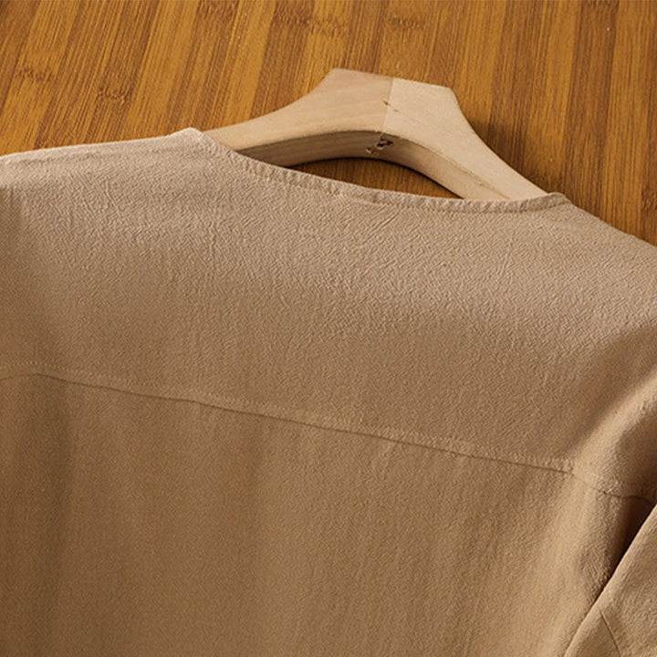 Buddha Stones Casual Plain Buttons Half Sleeve Women's Cotton Linen Shirt With Pocket - image 28