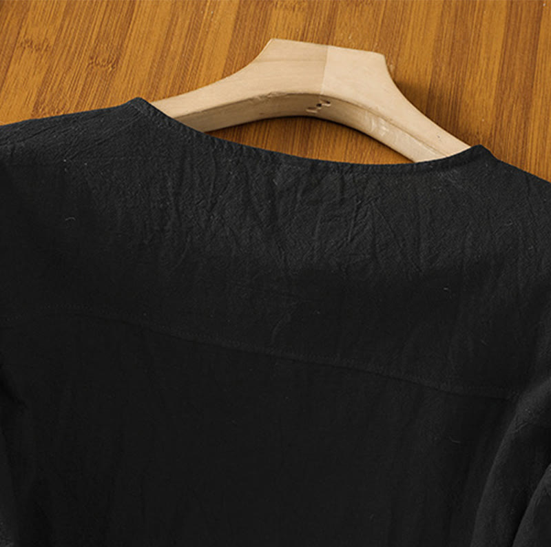 Buddha Stones Casual Plain Buttons Half Sleeve Women's Cotton Linen Shirt With Pocket - image 12