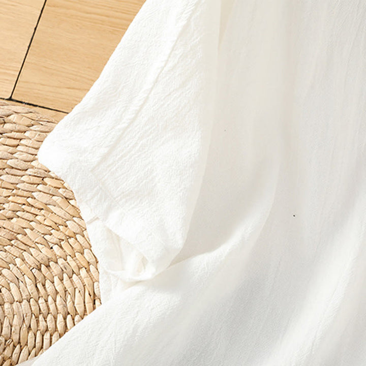 Buddha Stones Casual Plain Buttons Half Sleeve Women's Cotton Linen Shirt With Pocket - image 23