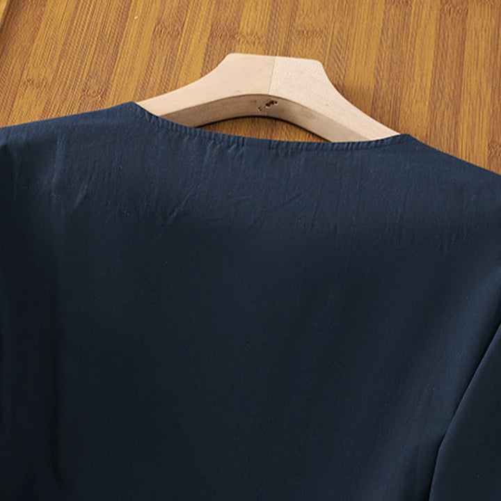 Buddha Stones Retro Embroidery Lace-Up Women's Three Quarter Sleeve Cotton Linen T-Shirt - image 18