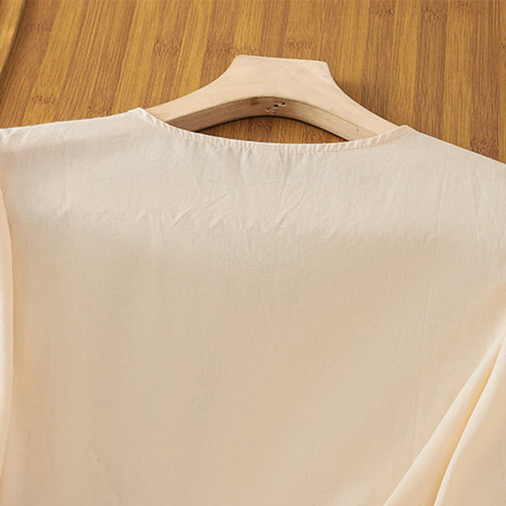 Buddha Stones Retro Embroidery Lace-Up Women's Three Quarter Sleeve Cotton Linen T-Shirt - image 4