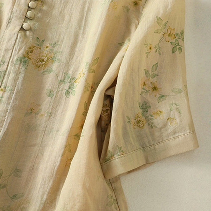 Buddha Stones Printing Frog-Buttons Lapel Half Sleeve Women's Cotton Shirt - image 20