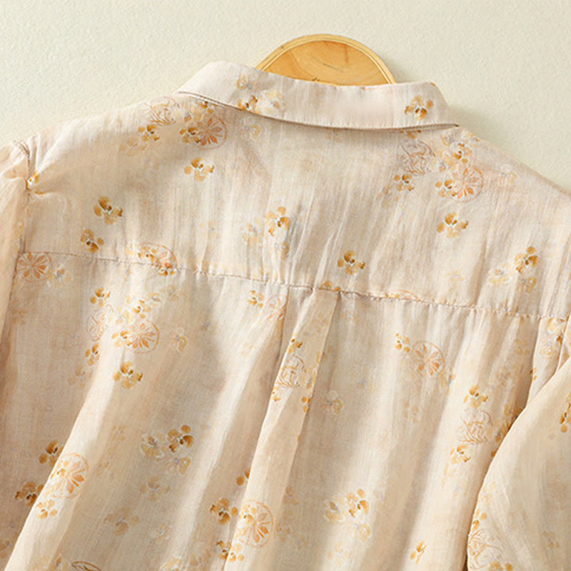 Buddha Stones Printing Frog-Buttons Lapel Half Sleeve Women's Cotton Shirt - image 11