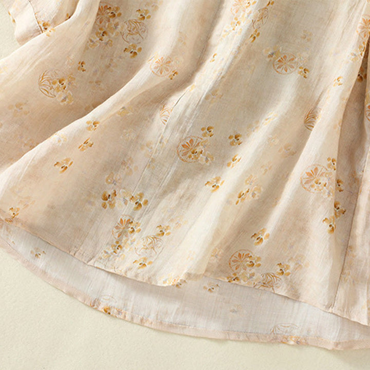 Buddha Stones Printing Frog-Buttons Lapel Half Sleeve Women's Cotton Shirt - image 15