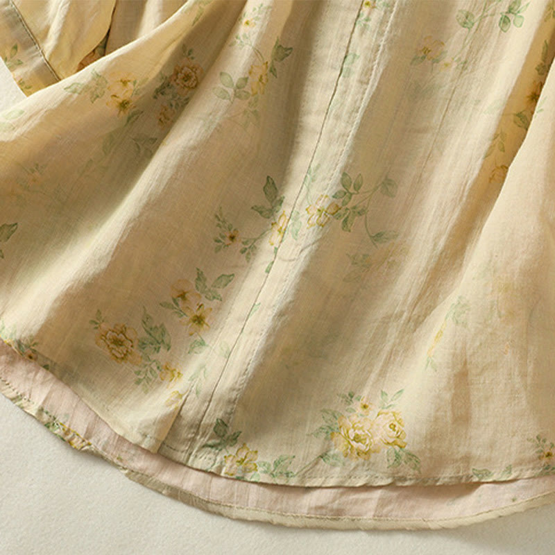 Buddha Stones Printing Frog-Buttons Lapel Half Sleeve Women's Cotton Shirt - image 21