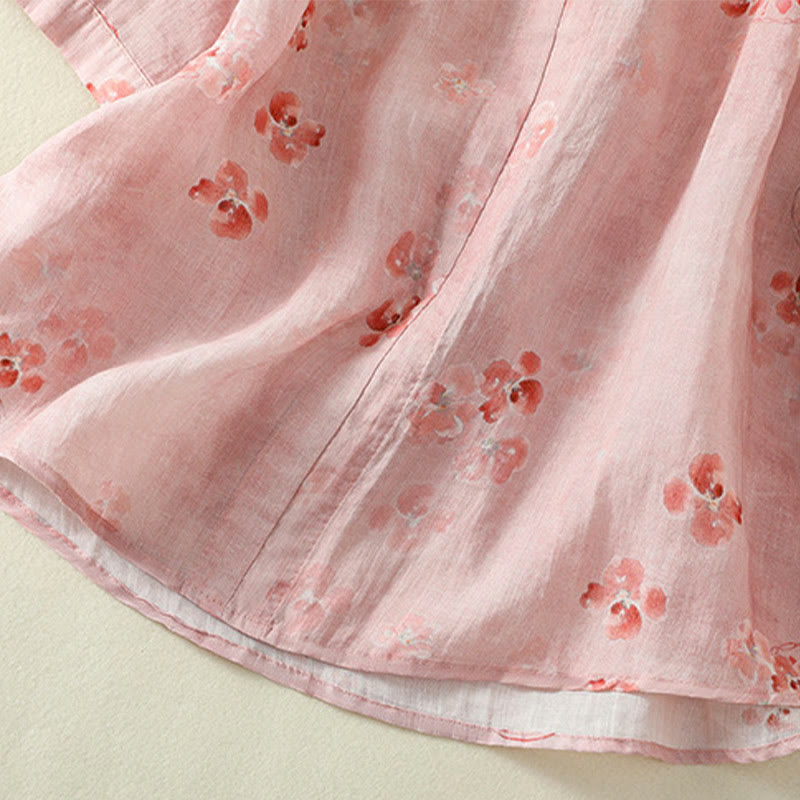 Buddha Stones Printing Frog-Buttons Lapel Half Sleeve Women's Cotton Shirt - image 7