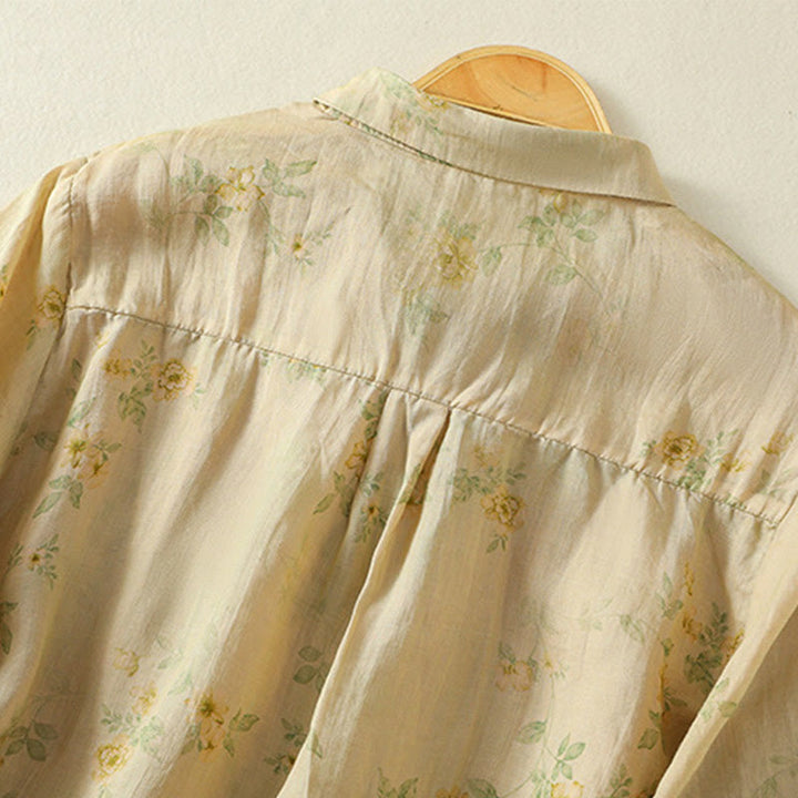 Buddha Stones Printing Frog-Buttons Lapel Half Sleeve Women's Cotton Shirt - image 19