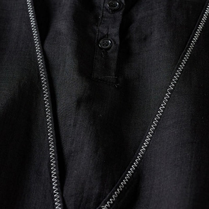 Buddha Stones Retro Plain Fake Two Pieces Button Half Sleeve Design Women's Cotton Linen Shirt - image 30