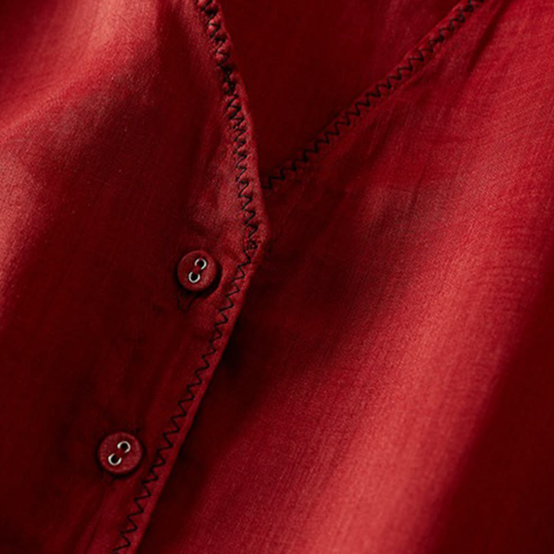 Buddha Stones Retro Plain Fake Two Pieces Button Half Sleeve Design Women's Cotton Linen Shirt - image 13