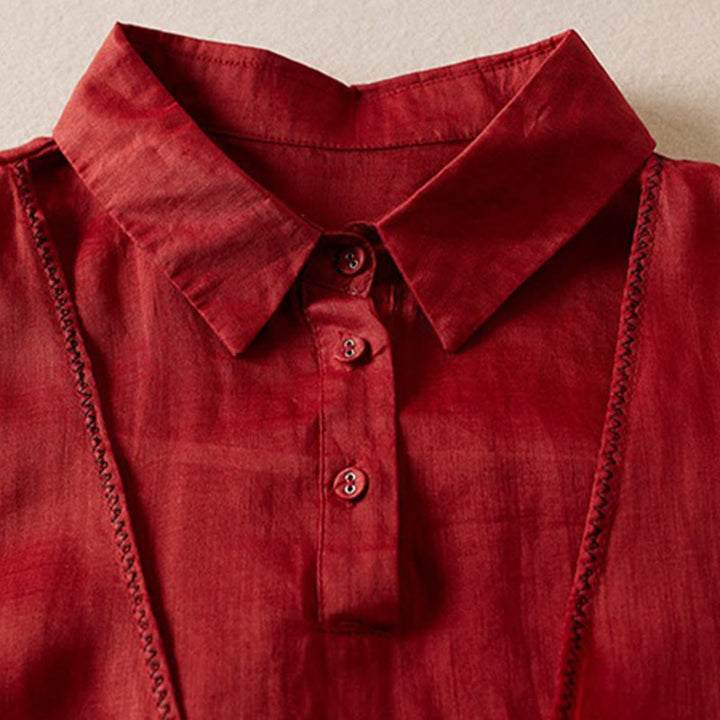 Buddha Stones Retro Plain Fake Two Pieces Button Half Sleeve Design Women's Cotton Linen Shirt - image 10