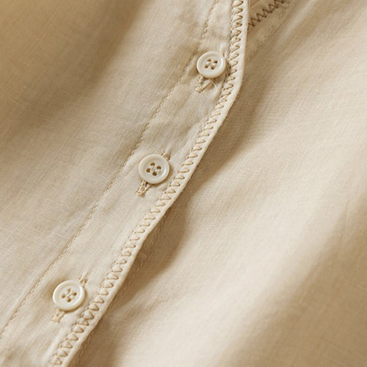 Buddha Stones Retro Plain Fake Two Pieces Button Half Sleeve Design Women's Cotton Linen Shirt - image 40