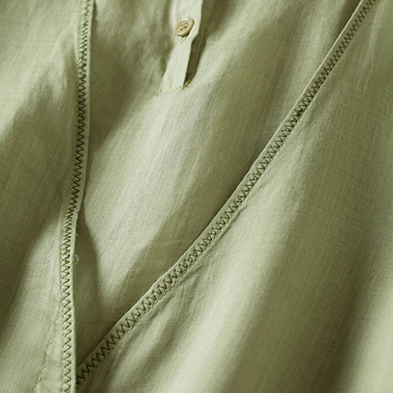 Buddha Stones Retro Plain Fake Two Pieces Button Half Sleeve Design Women's Cotton Linen Shirt - image 22