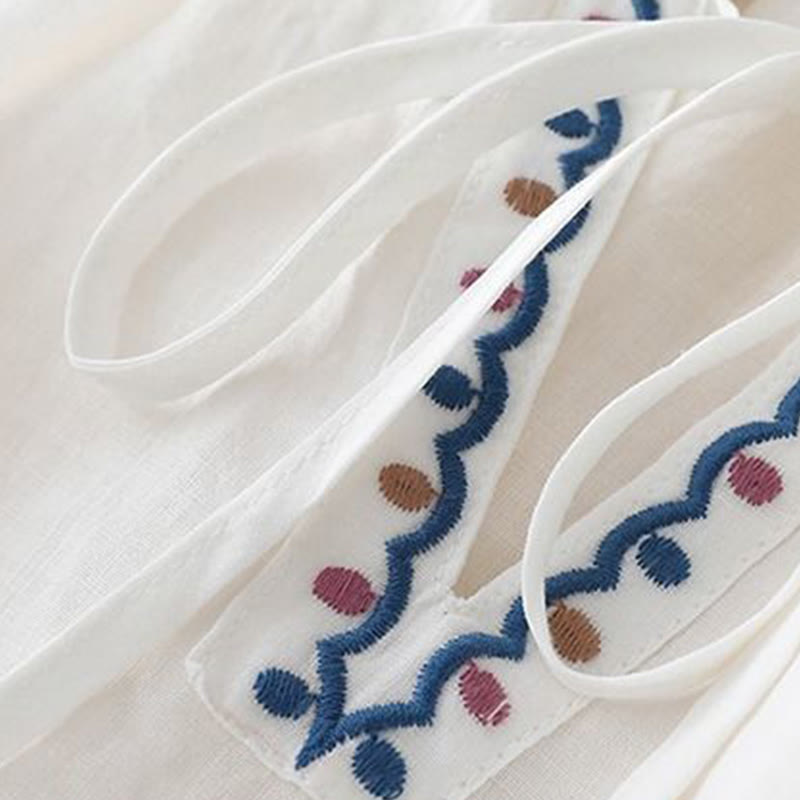 Buddha Stones Summer Embroided Three Quarter Lantern Sleeve Women's Cotton Linen T-Shirt - image 8