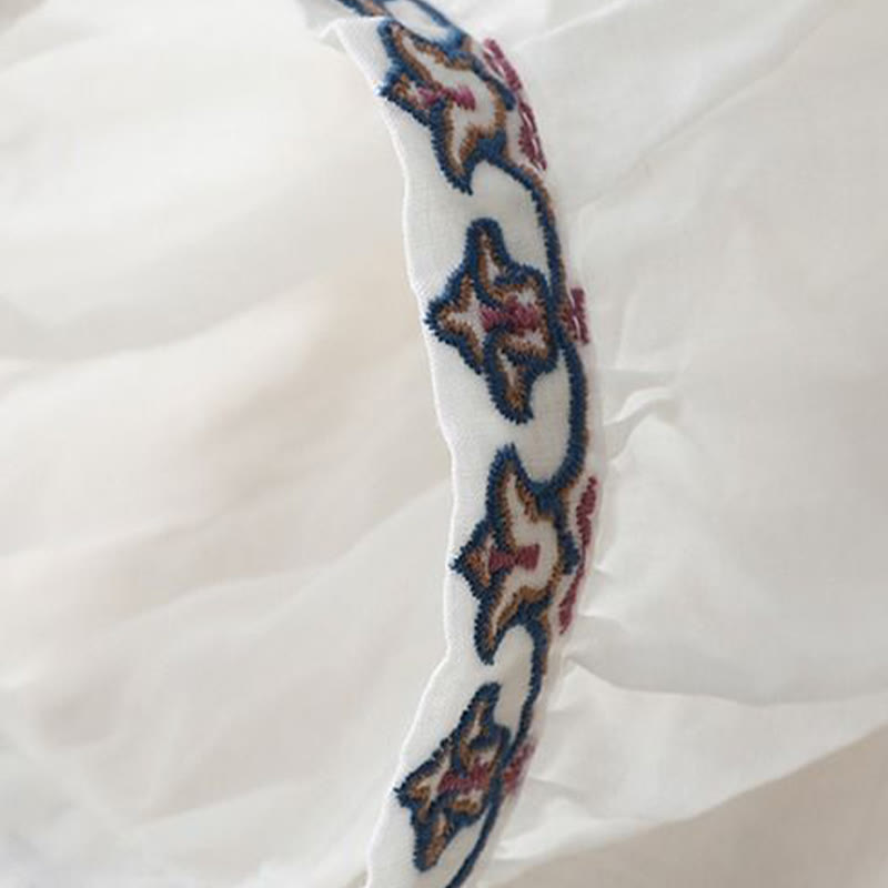 Buddha Stones Summer Embroided Three Quarter Lantern Sleeve Women's Cotton Linen T-Shirt - image 10