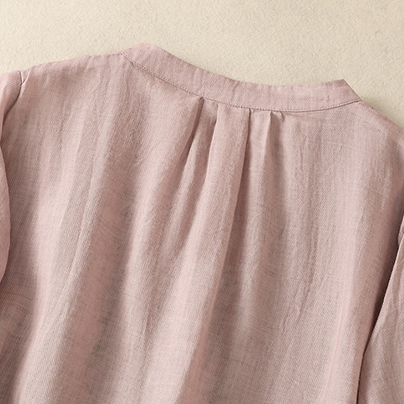 Buddha Stones Embroidery Single Breasted Women's Cotton Linen Three Quarter Sleeve Shirt - image 12