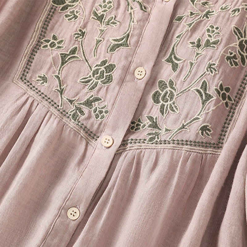 Buddha Stones Embroidery Single Breasted Women's Cotton Linen Three Quarter Sleeve Shirt - image 13