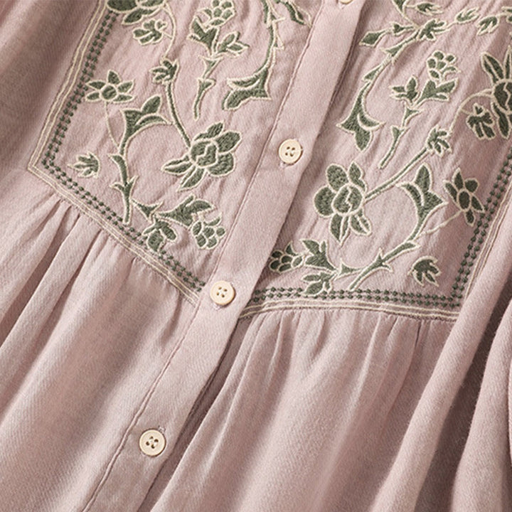 Buddha Stones Embroidery Single Breasted Women's Cotton Linen Three Quarter Sleeve Shirt - image 13