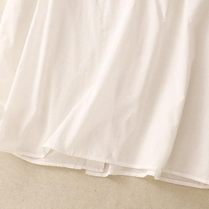 Buddha Stones Summer Pure Color Ruffled Pleated Design Women's Cotton Short Sleeve Shirt - image 13