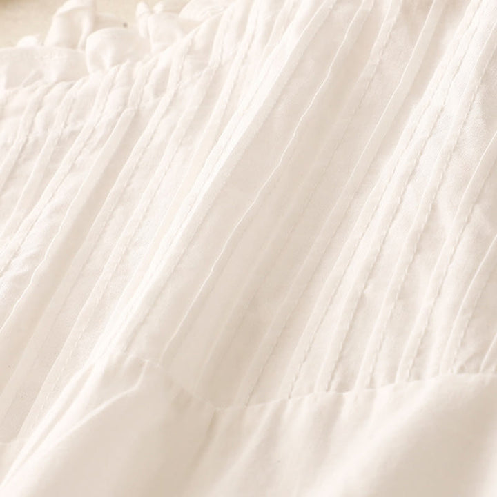 Buddha Stones Summer Pure Color Ruffled Pleated Design Women's Cotton Short Sleeve Shirt - image 12