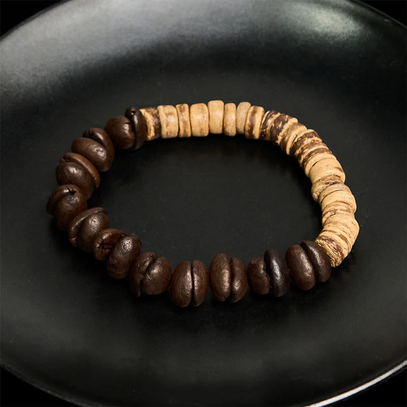 Buddha Stones Handmade Natural Coffee Beans Coconut Shell Happiness Bracelet - image 3
