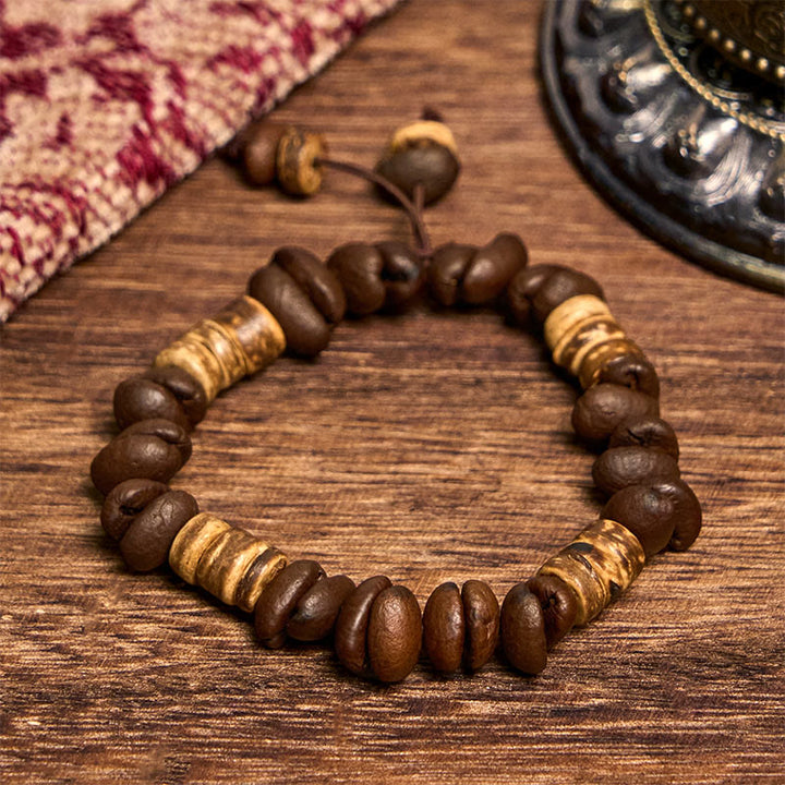 Buddha Stones Handmade Natural Coffee Beans Coconut Shell Happiness Bracelet - Coffee Beans(Wrist Circumference 14-17cm) - image 6