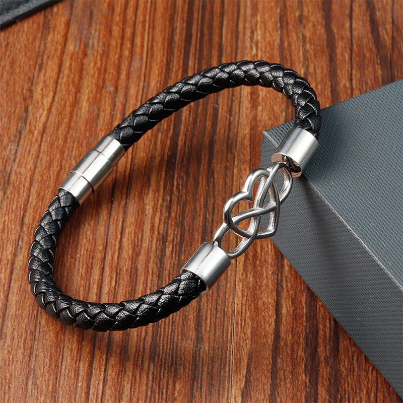 Buddha Stones Geometric Leather Titanium Steel Strengthen Buckle Bracelet - image 12