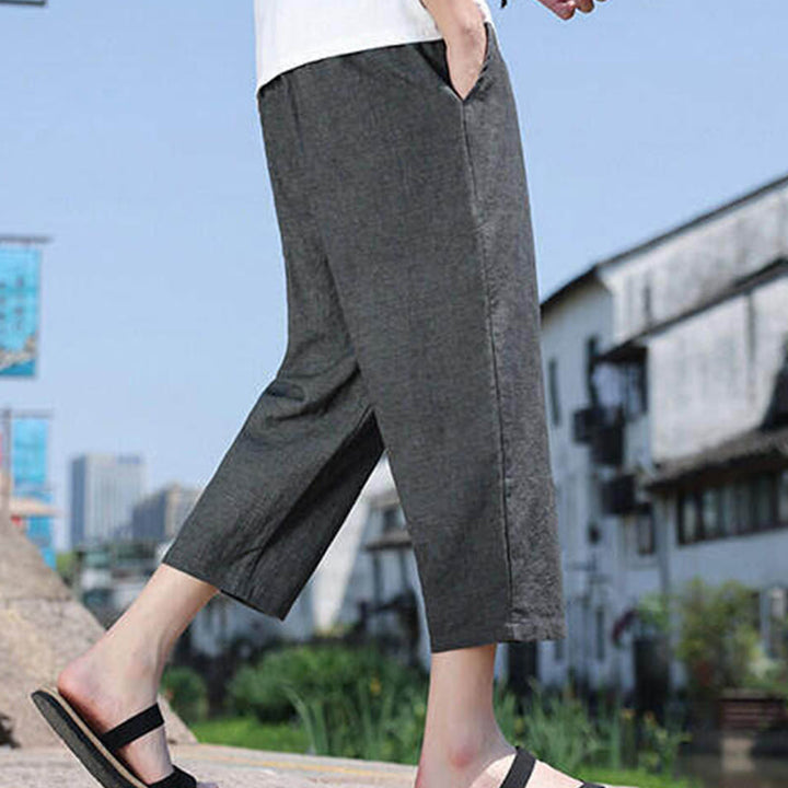 Buddha Stones Casual Woven Bead Waist Rope Men's 7-8 Length Spandex Pants With Pockets - image 2