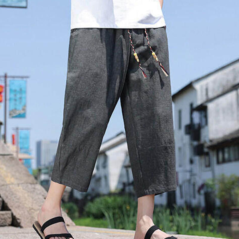 Buddha Stones Casual Woven Bead Waist Rope Men's 7-8 Length Spandex Pants With Pockets - DarkSlateGray - US/UK/AU46，EU56 (5XL) - image 0