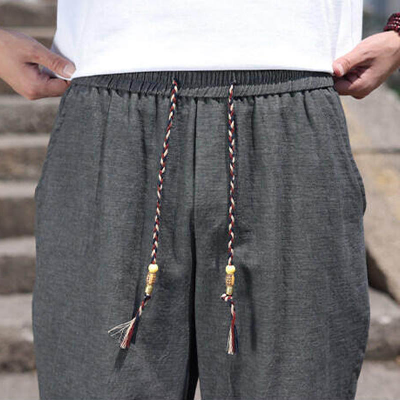 Buddha Stones Casual Woven Bead Waist Rope Men's 7-8 Length Spandex Pants With Pockets - image 9