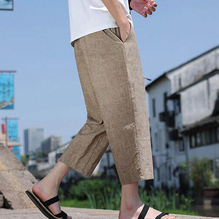 Buddha Stones Casual Woven Bead Waist Rope Men's 7-8 Length Spandex Pants With Pockets - image 17